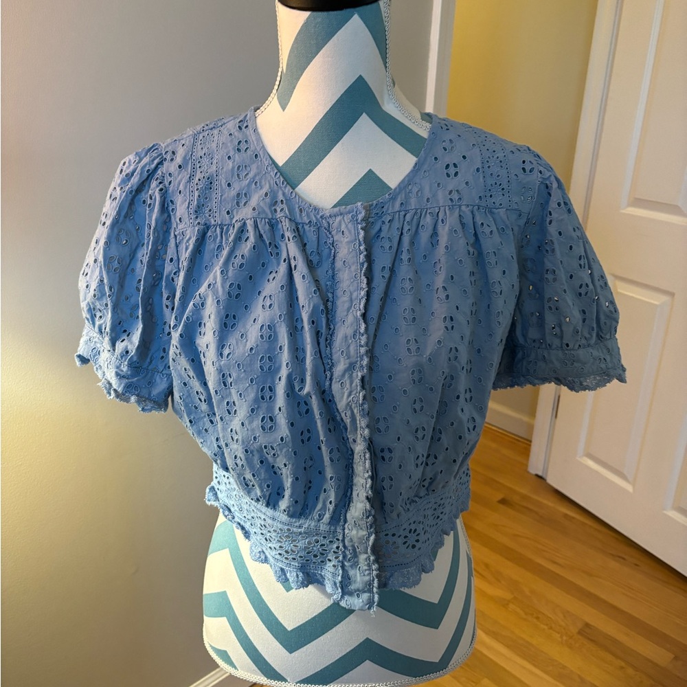 Cropped J.Crew eyelet top in cornflower